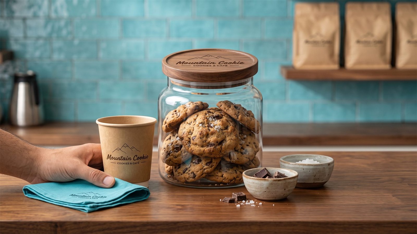 Mountain Cookie — envases y vajilla de marca